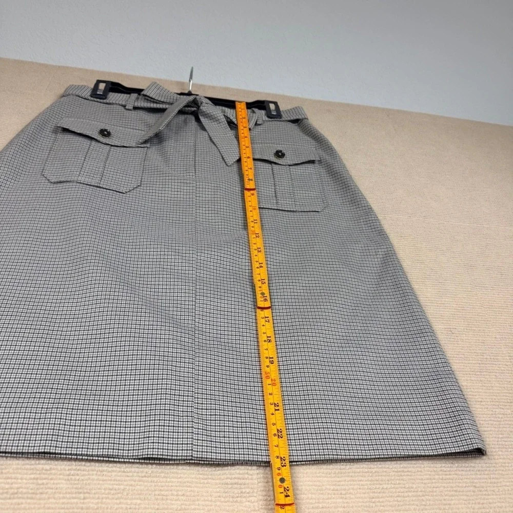 Calvin Klein Womens Houndstooth Tie Waist Pencil Skirt Black White Size 8